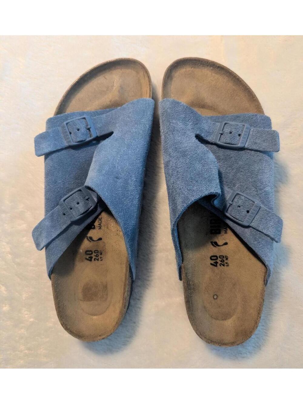 Birkenstock Blue Suede Adjustable Slide Sandals Size 40